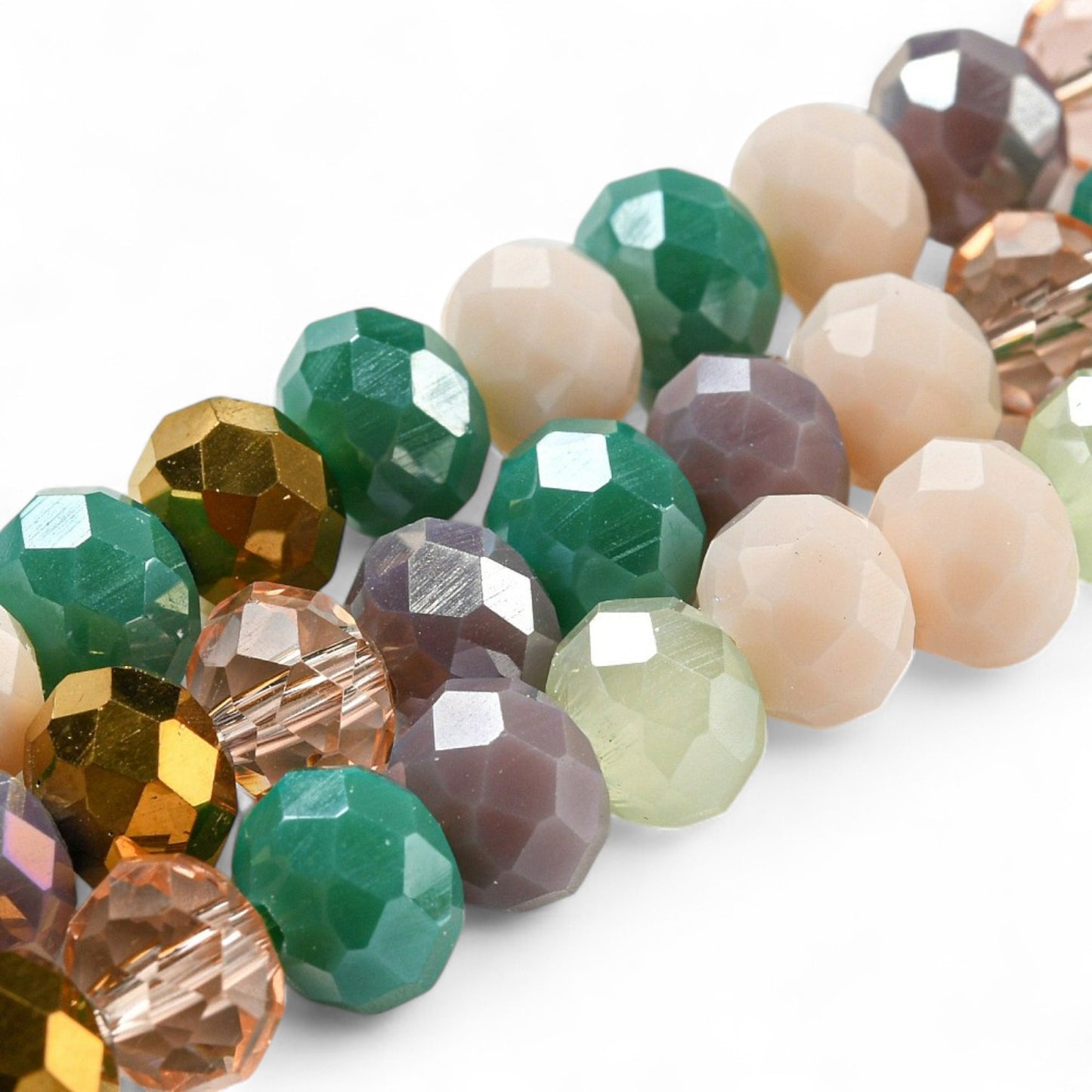 Perles en Verre à Facettes – Rondelles Vert et Doré – 8x6 mm