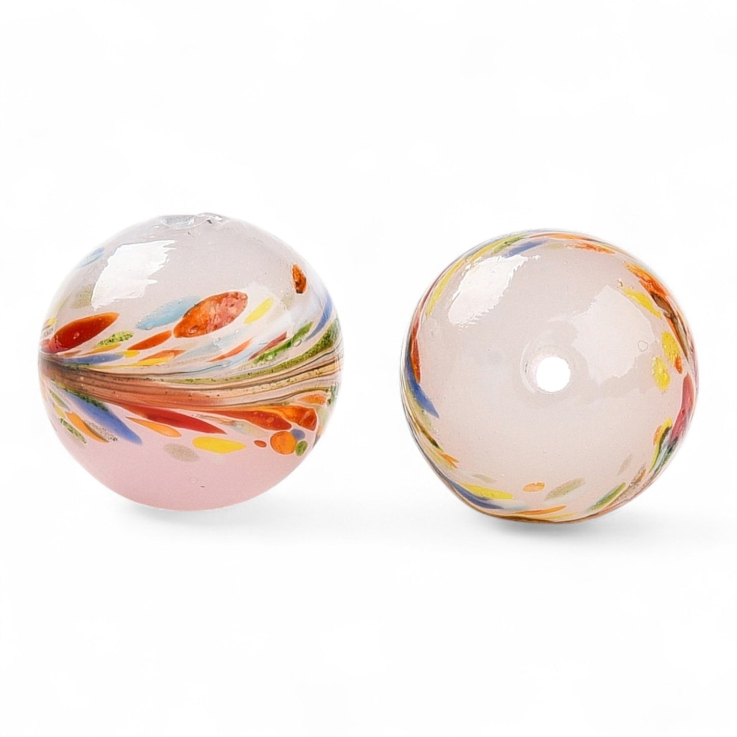 x1 Perle artisanale en verre soufflé – Rondes à motif fleur/épi – Bicolores – 12 à 12,5 mm