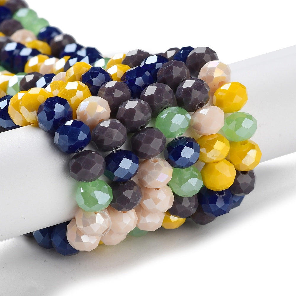 Perles en Verre à Facettes – Rondelles Multicolore Bordeaux et Jaune – 8x6 mm