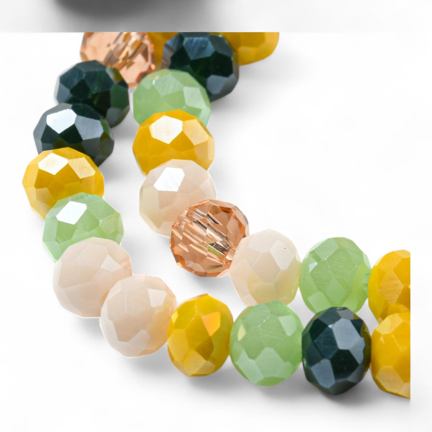 Perles en Verre à Facettes – Rondelles Jaune, Vert et Beige – 6x5 mm
