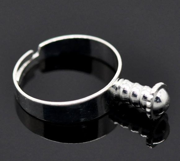 x1 Support de Bague à Vis – Pour perles à gros trou – Ajustable – Argenté clair