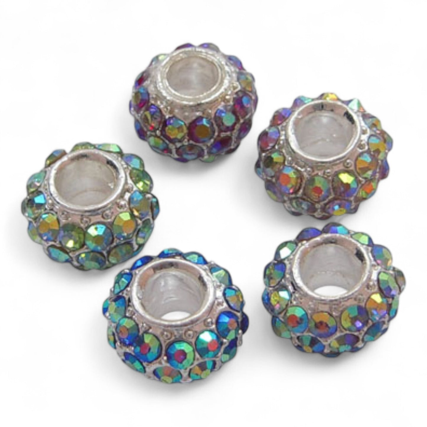 x1 Perle européenne en verre strass – Ø12 mm, trou 4 mm, reflets AB, couleurs au choix