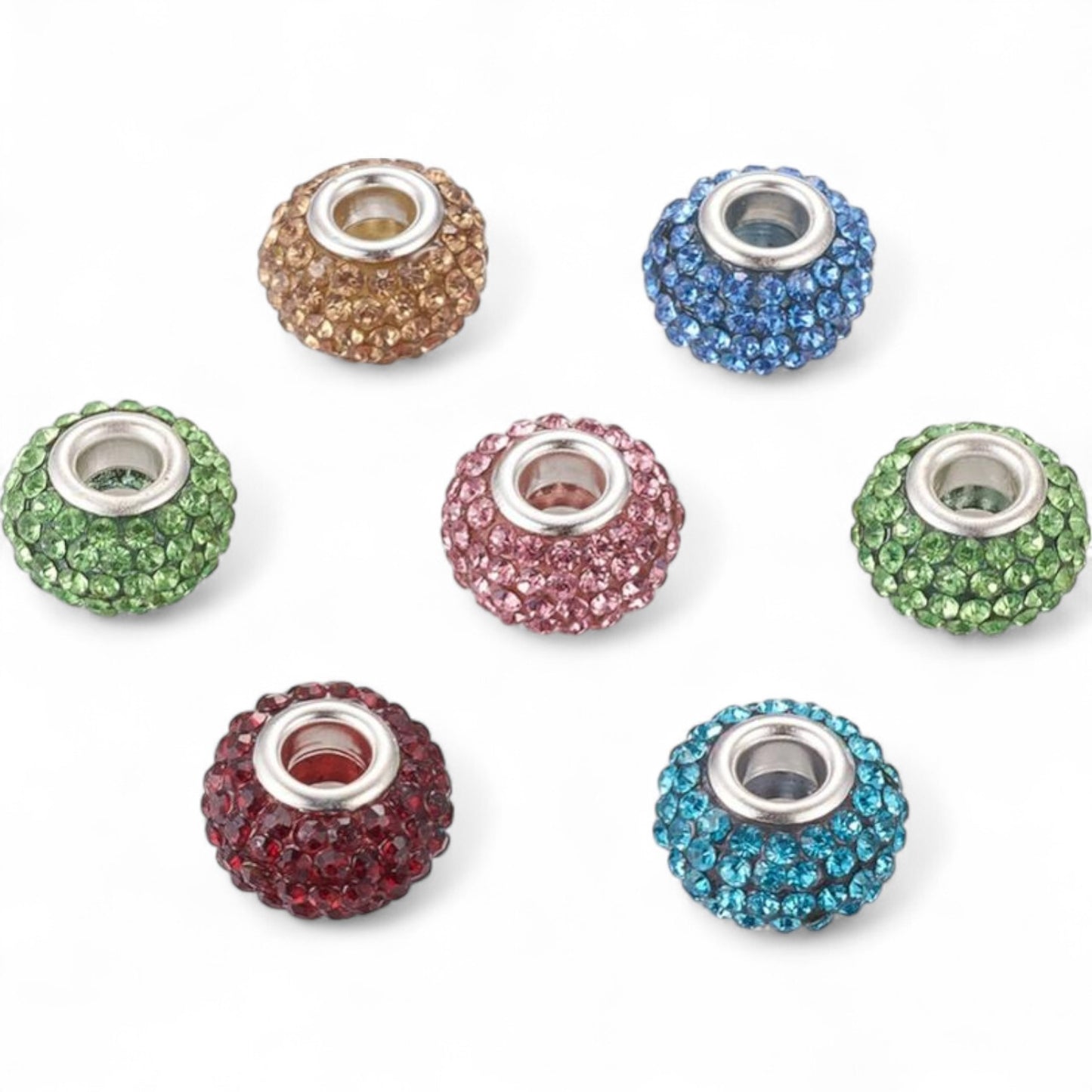x1 Perle européenne strass qualité A – Ø15 mm, trou 5 mm, couleurs au choix