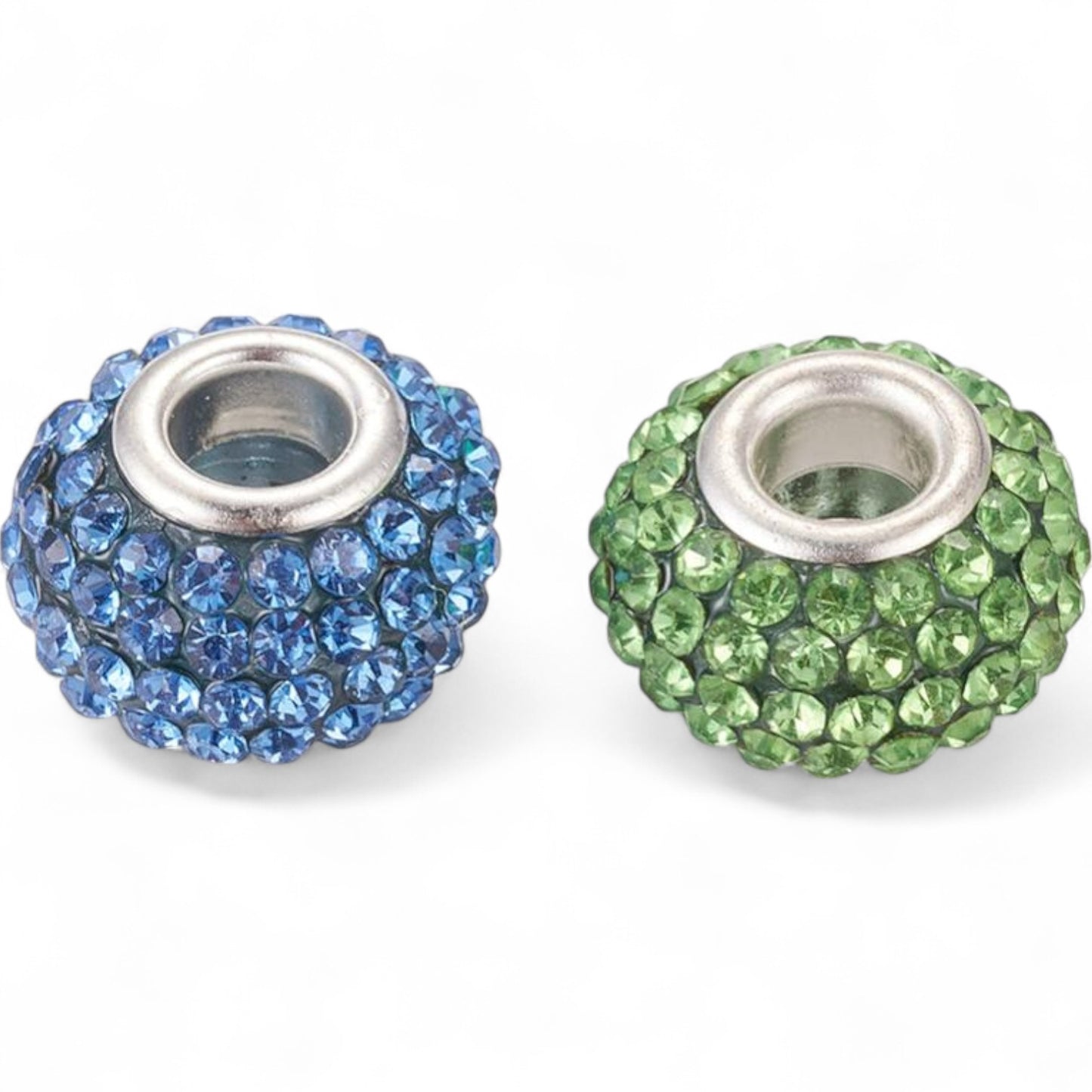 x1 Perle européenne strass qualité A – Ø15 mm, trou 5 mm, couleurs au choix