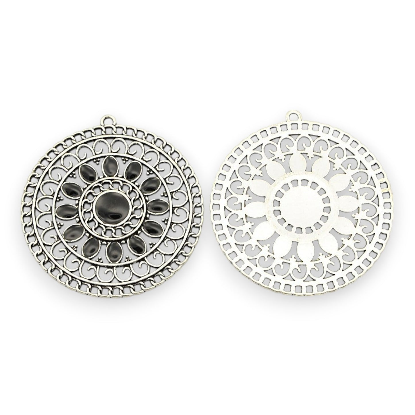 x1 Pendentif en alliage émaillé ton argent antique, ronds et plats – couleurs au choix