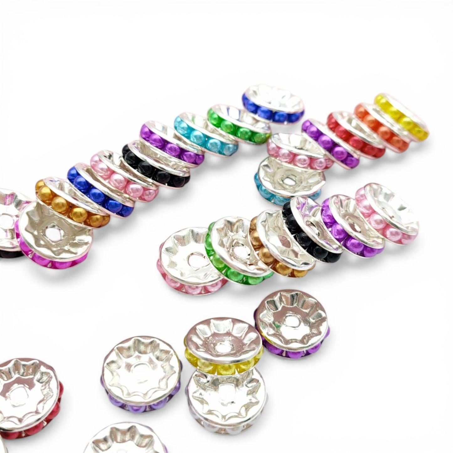 Intercalaires Alu et Perles Nacrées – 12 ou 15 mm – Couleurs au Choix
