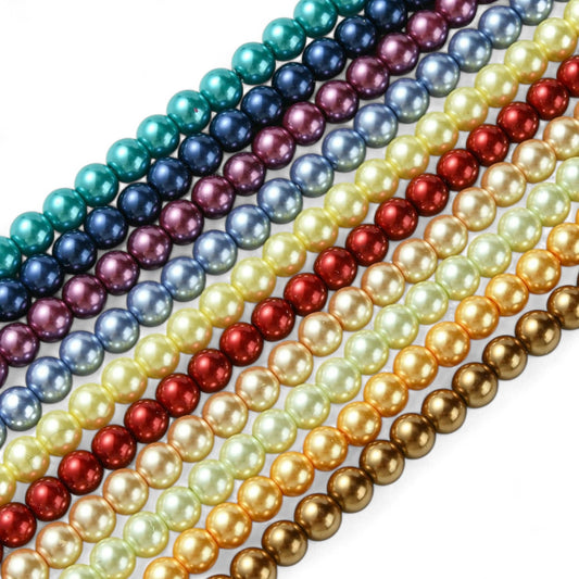 Fil de Perles Rondes en Verre Nacrées – 8 ou 6 mm – Couleurs au choix