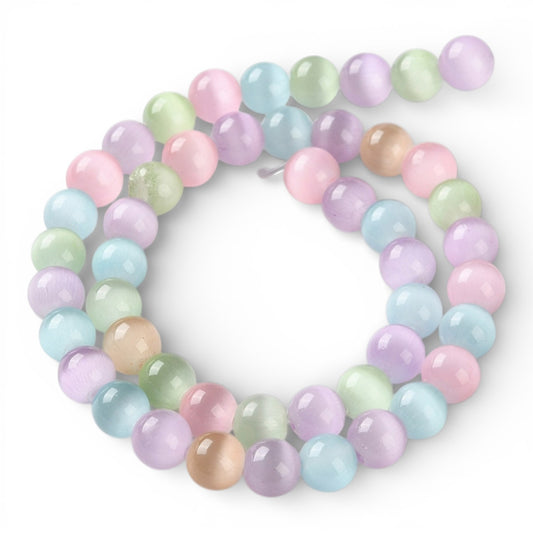 x1 Fil de Perles Œil-de-Chat – Rondes 7,5 à 8 mm – Couleurs mélangées