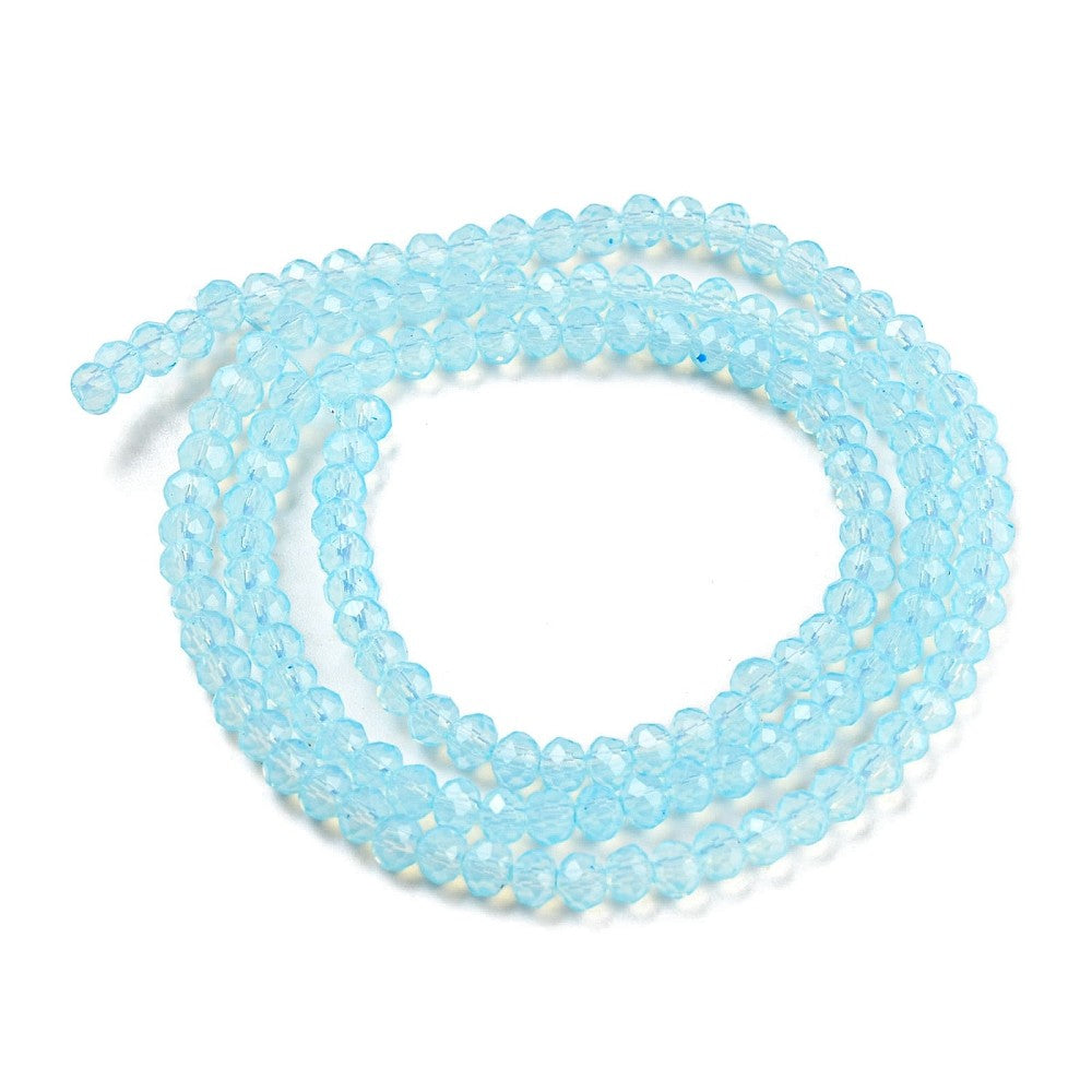 Fil de perles de verre transparentes imitation opaline – Facettes rondes – Bleu Turquoise