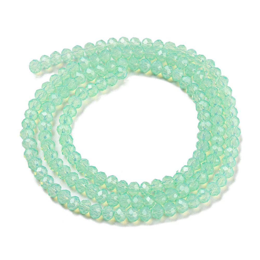 Fil de perles de verre transparentes imitation opaline – Facettes rondes – Vert Jade
