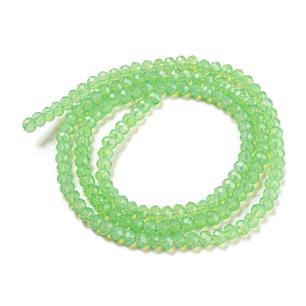 Fil de perles de verre transparentes imitation opaline – Facettes rondes – Vert Anis