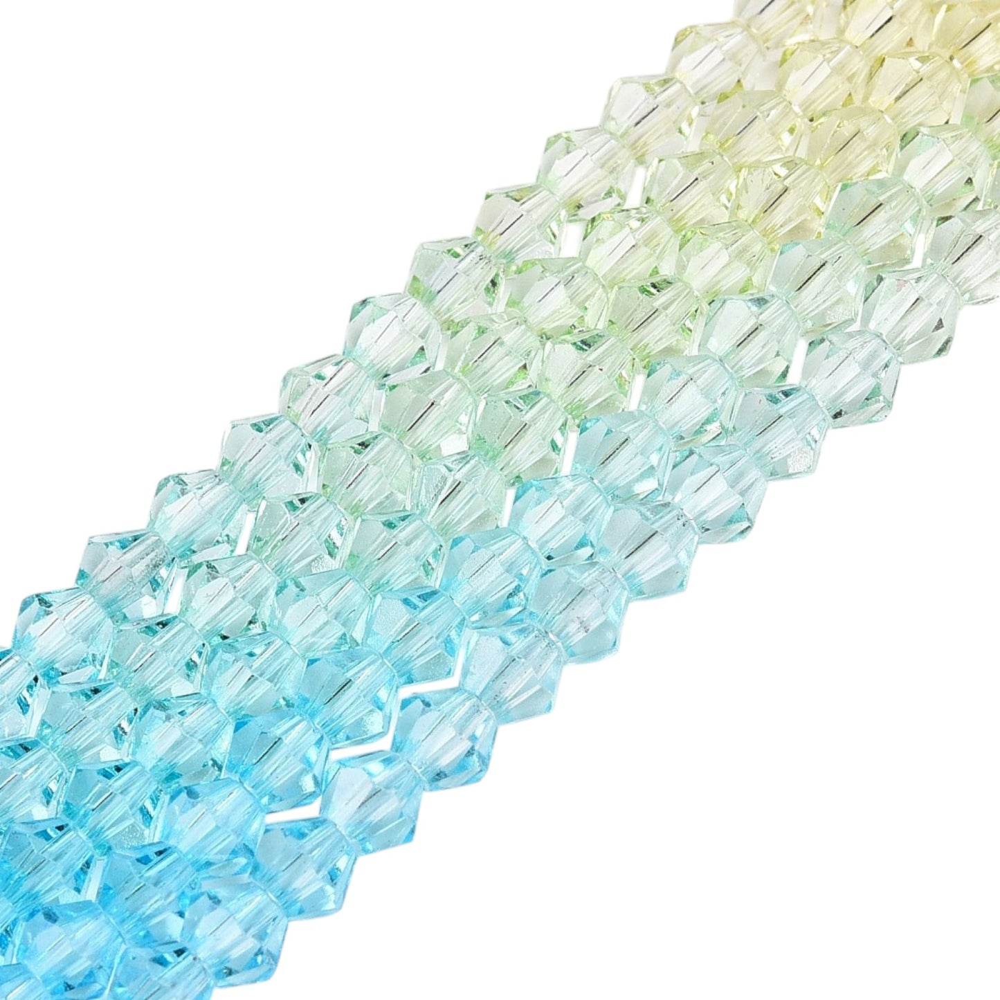 x1 Fil de Perles de verre – Biconiques facettées dégradées 6 mm – Orange, Jaune et Bleu