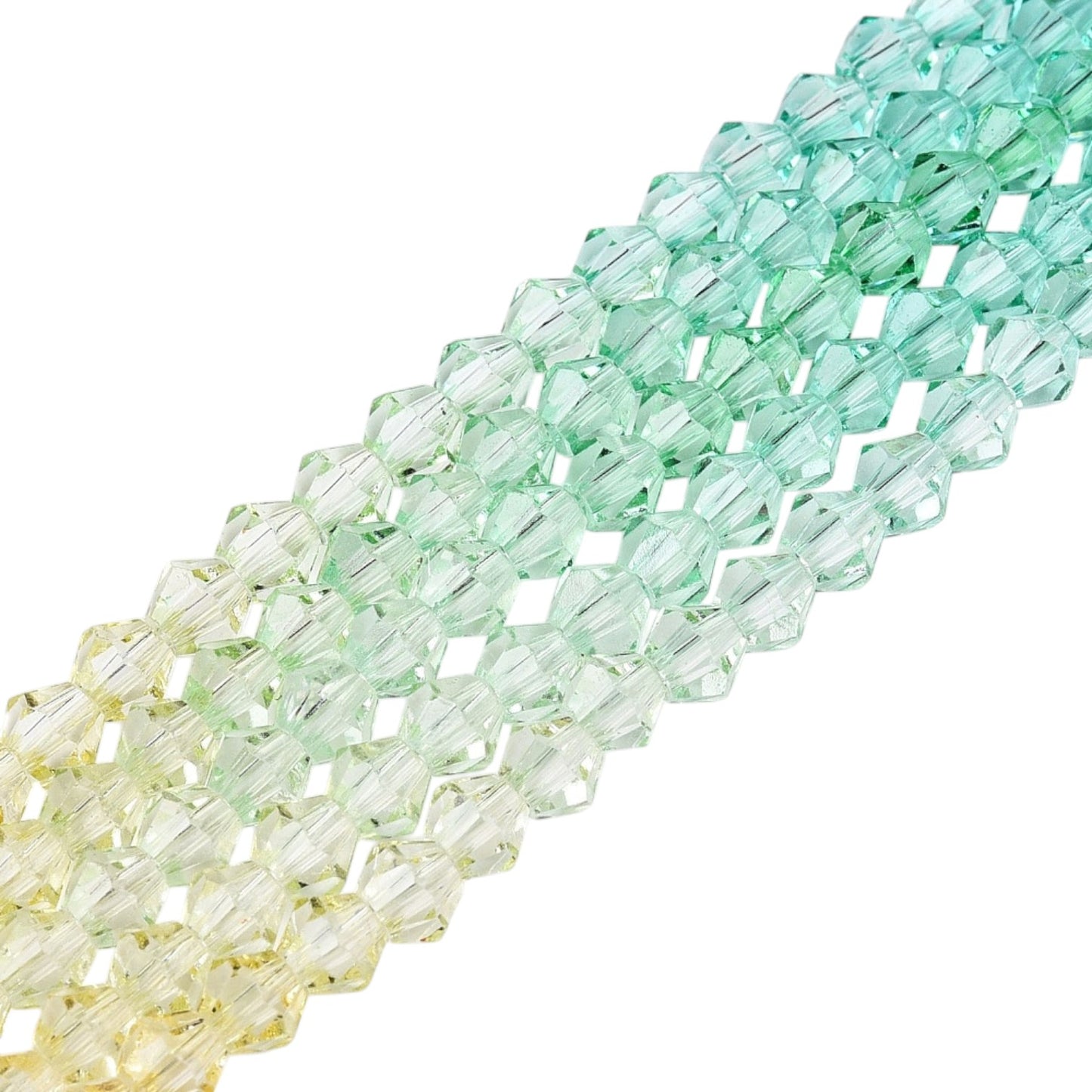 x1 Fil de Perles de verre – Biconiques facettées dégradées 6 mm – Orange, Jaune et Vert