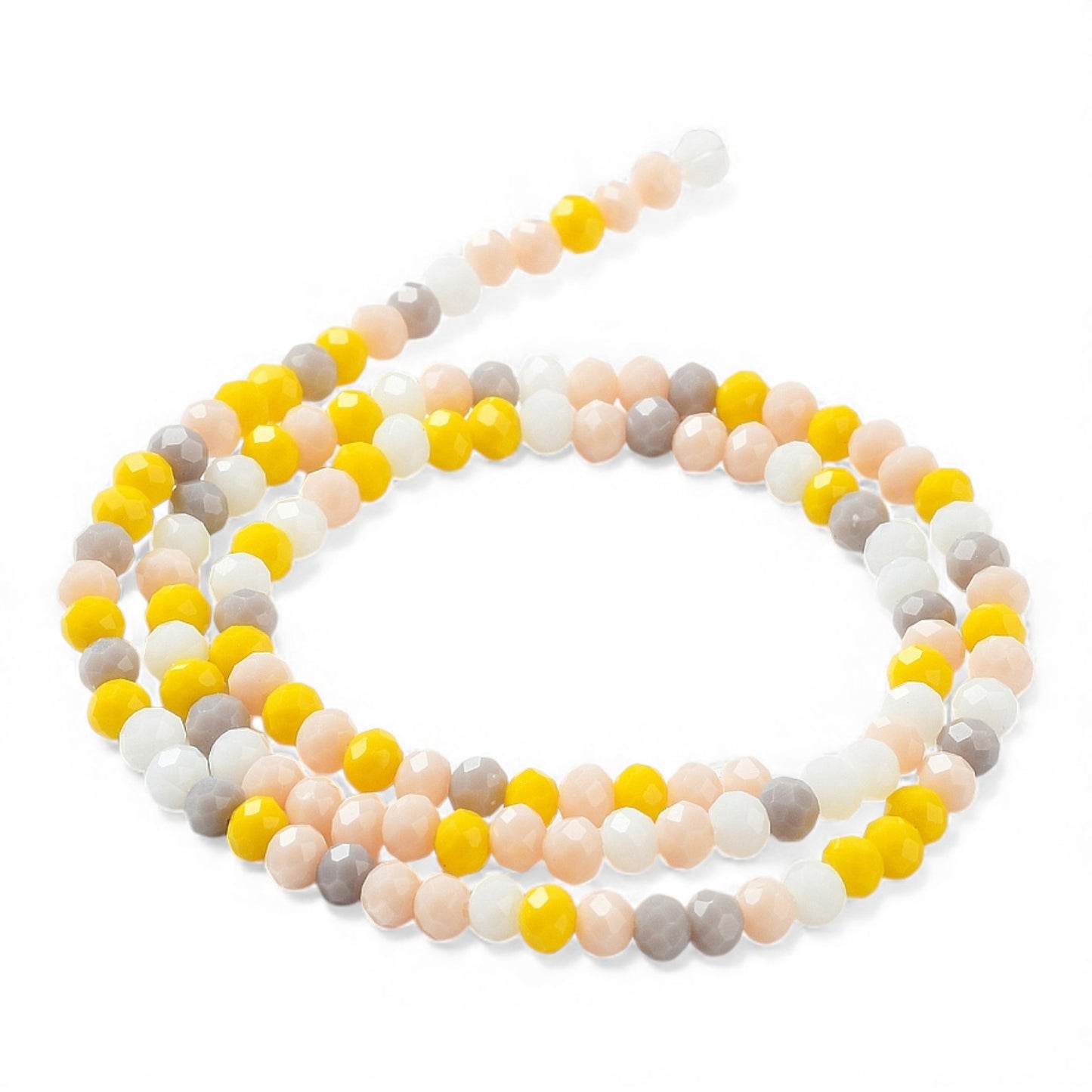 x1 Fil de Perles de Verre à Facettes – Rondelles 4×3 mm – Jaune/blanc