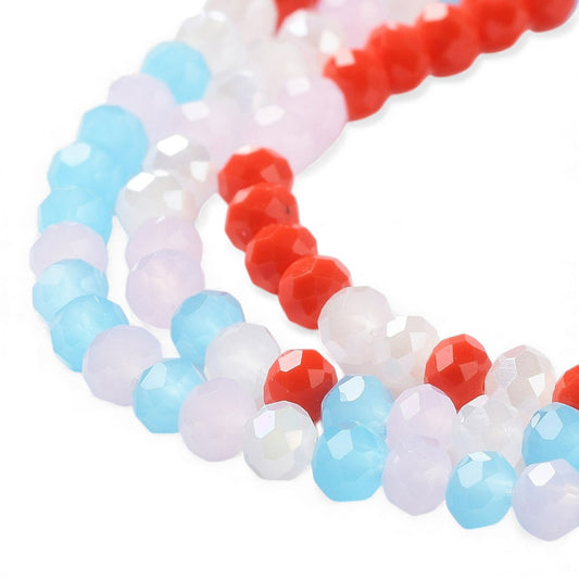 x1 Fil de Perles de Verre à Facettes – Rondelles 4×3 mm – Bleu/rouge/rose