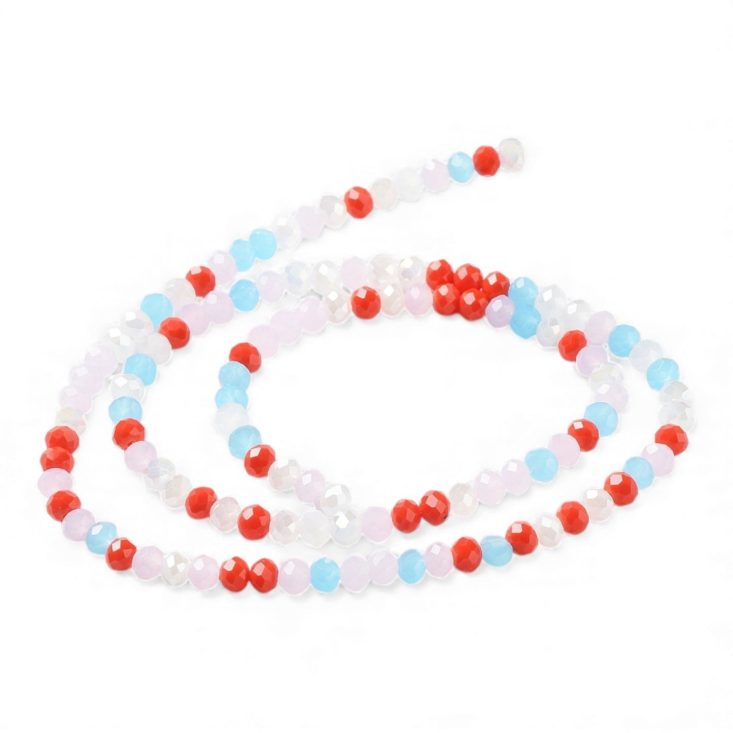 x1 Fil de Perles de Verre à Facettes – Rondelles 4×3 mm – Bleu/rouge/rose