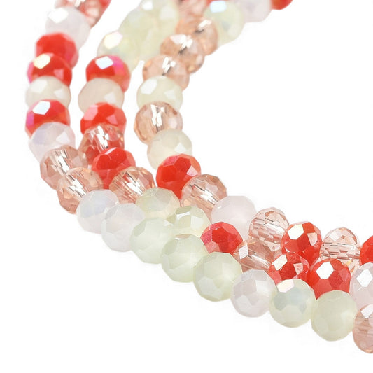 x1 Fil de Perles de Verre à Facettes – Rondelles 4×3 mm – Rouge/vert/rose