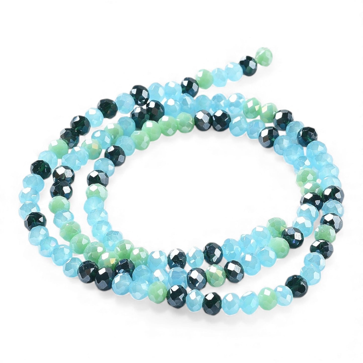 x1 Fil de Perles de Verre à Facettes – Rondelles 4×3 mm – Bleu/Vert