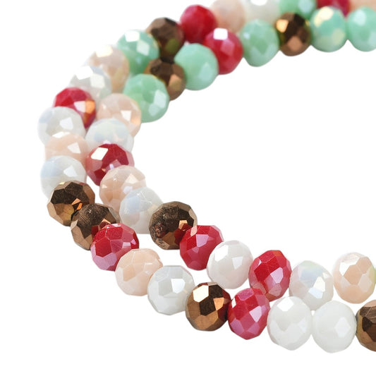 Fil de Perles de Verre à Facettes – Rondelles 6×5 mm – Vert/rouge/bronze