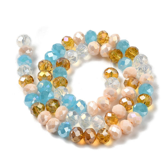 Fil de Perles de Verre à Facettes – Rondelles 8x6 mm – Bleu/ambré