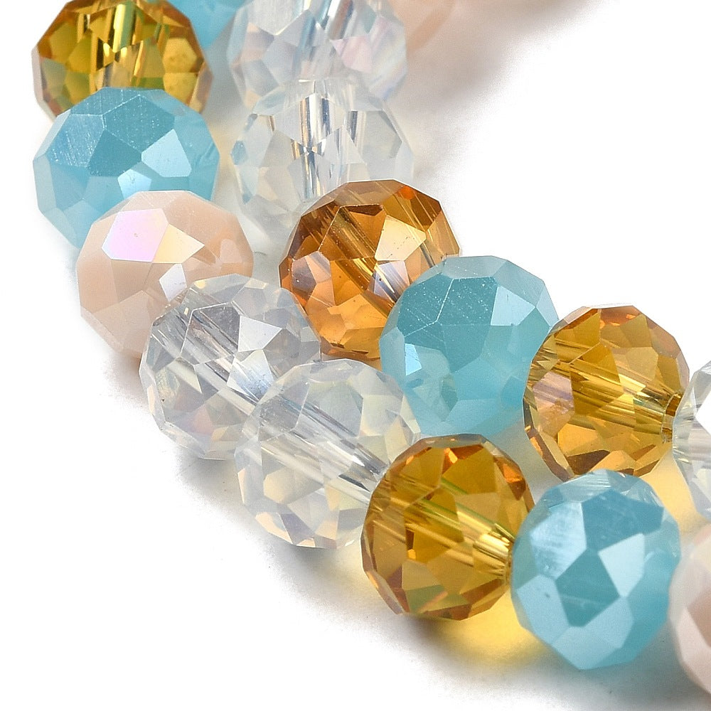 Fil de Perles de Verre à Facettes – Rondelles 8x6 mm – Bleu/ambré