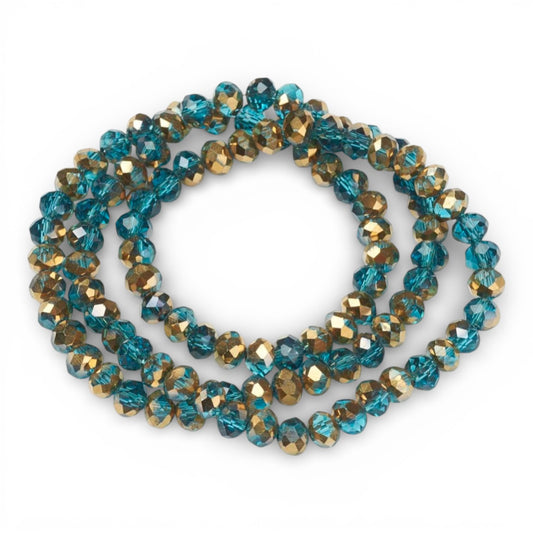 x1 Fil de Perles rondelles facettées en verre électroplaqué – Bleuet et doré – 6 x 5 mm