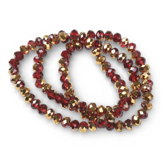 x1 Fil de Perles rondelles facettées en verre électroplaqué – Rouge et Doré– 6 x 5 mm