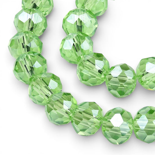 x1 Fil de Perles en Verre Facettées Rondelles – Vert Péridot – 8 x 6 mm