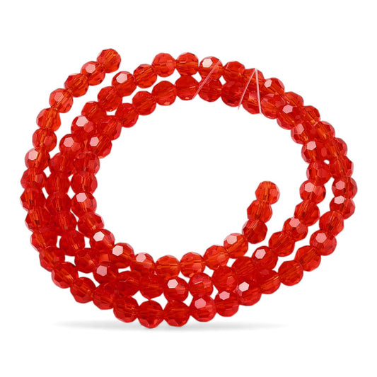 Fil de 87 perles de Verre Facettées Rouges – 4 mm