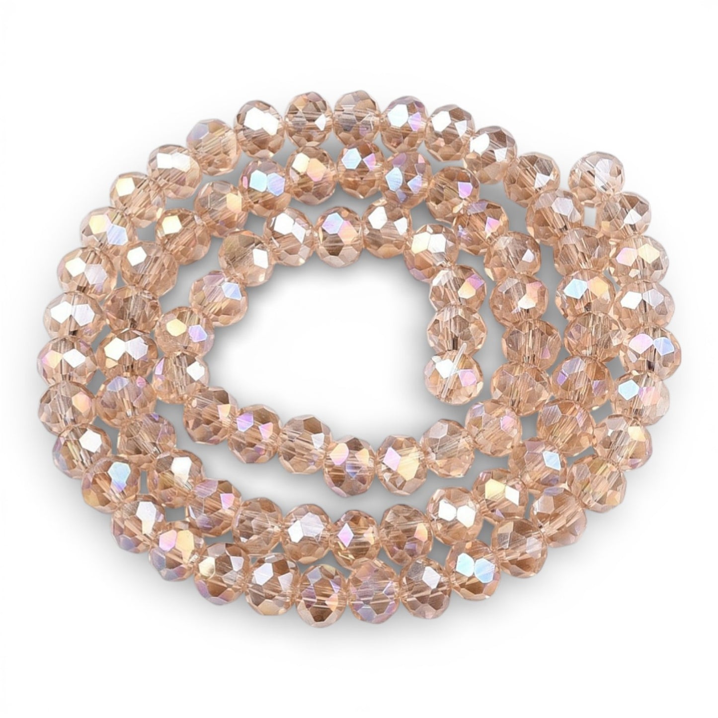 x1 Fil de Perles de verre électroplaquées AB – Rondelles facettées – Champagne AB – 6 mm