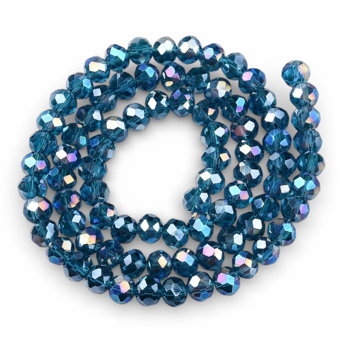 x1 Fil de Perles de verre électroplaquées AB – Rondelles facettées – Bleu Canard – 6 mm