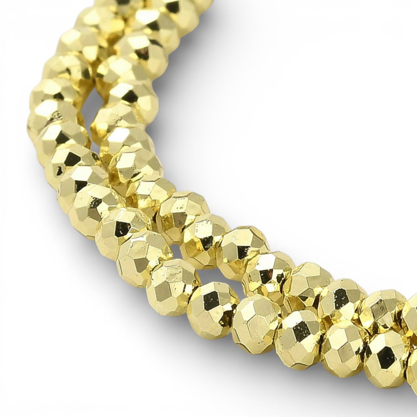 Fil de Perles en Verre Galvanoplastique Plaqué Doré light – Rondelles Facettées 3 x 2,5 mm