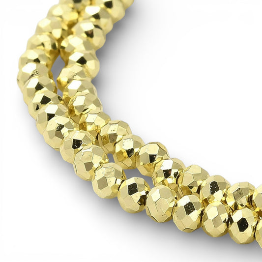 Fil de Perles en Verre Galvanoplastique Plaqué Doré light – Rondelles Facettées 3 x 2,5 mm