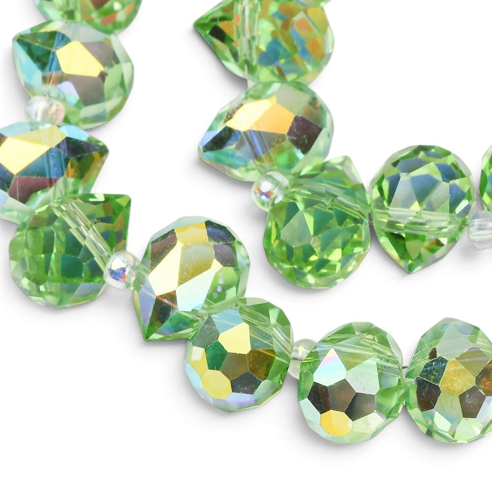 Fil de Perles de Verre Électroplaquées en Forme de Larme – Vert – 10 à 11 mm