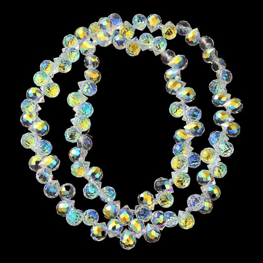 x1 Fil de Perles en Verre Électroplaqué – Larmes Transparentes AB · 10–11 mm
