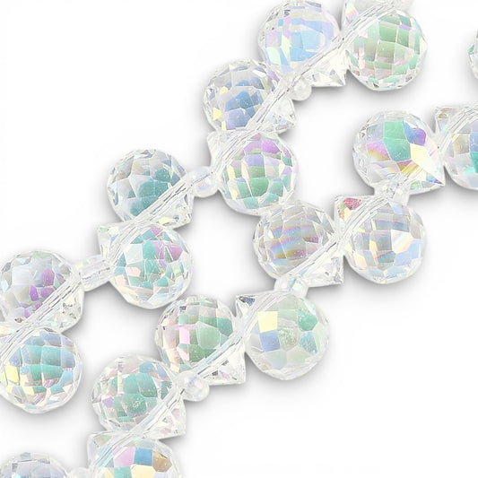 x1 Fil de Perles en Verre Électroplaqué – Gouttes Transparentes Rose AB – 10–11 mm