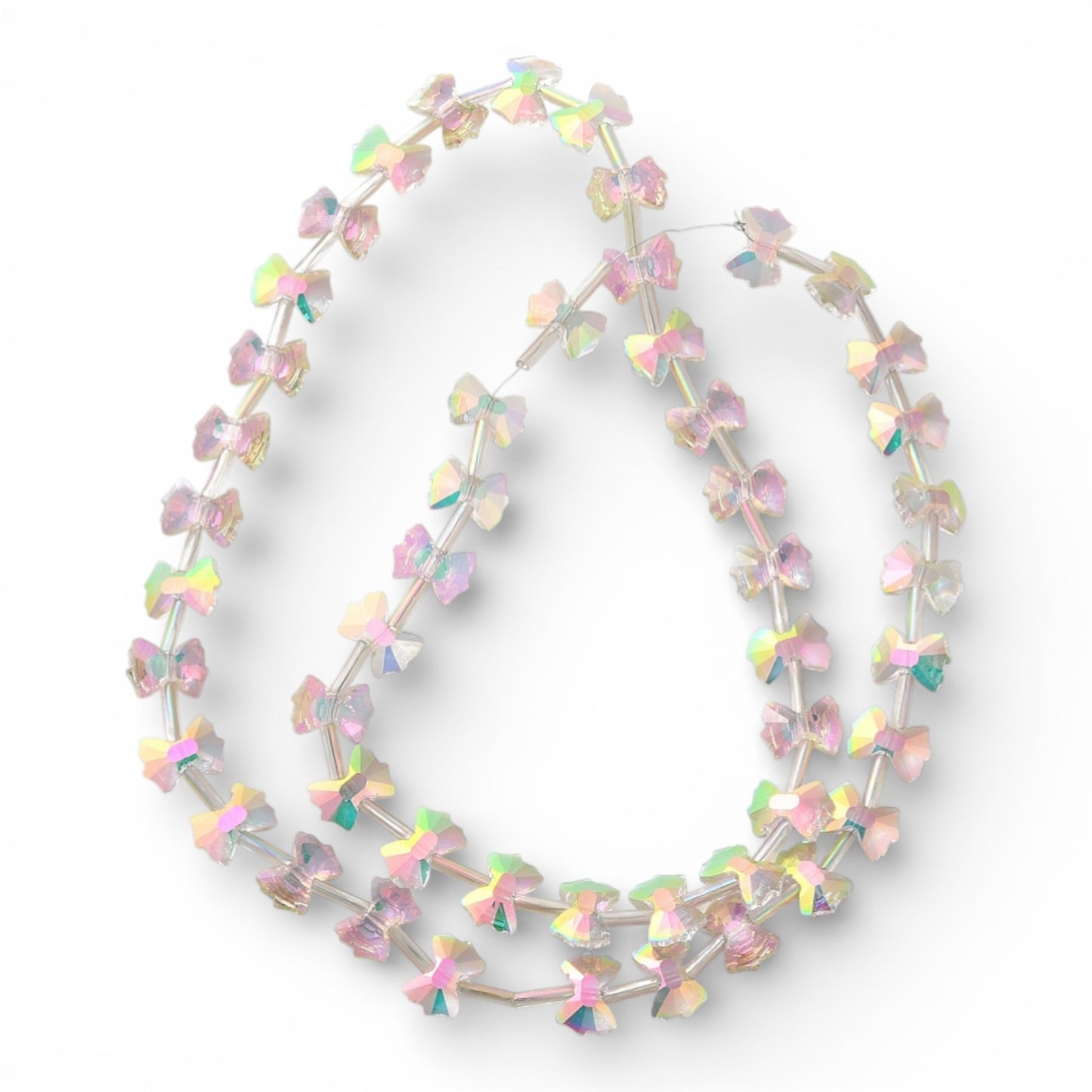 x1 Fil de Perles de verre électroplaquées arc-en-ciel – Forme nœud papillon 10 x 7 mm – Rose