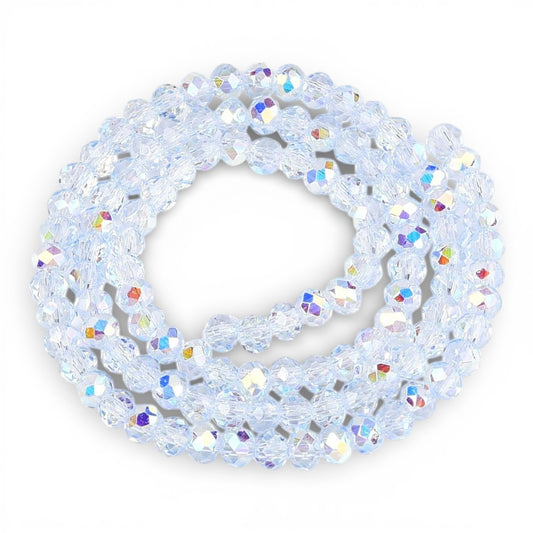 x1 Fil de Perles de Verre AB Bleu Ciel – Rondelles Facettées – 3,5 à 4 mm