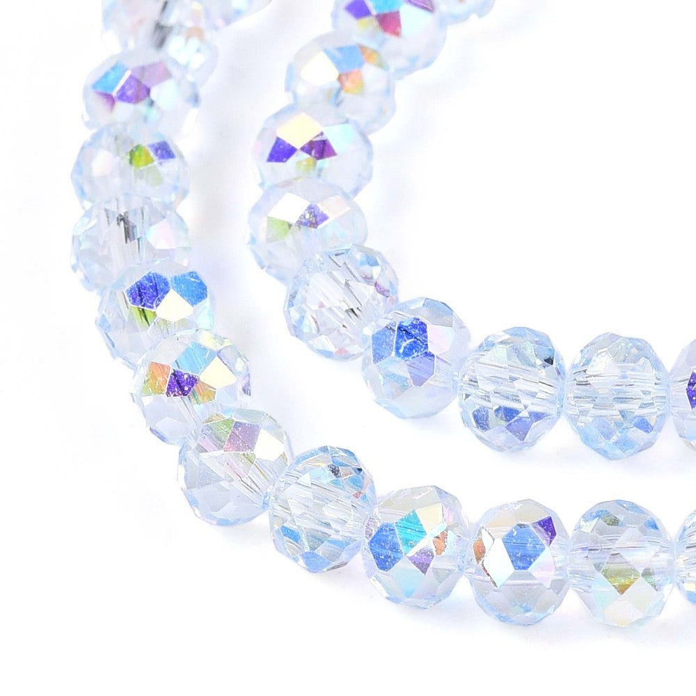 x1 Fil de Perles de Verre AB Bleu Ciel – Rondelles Facettées – 4x3.5 mm