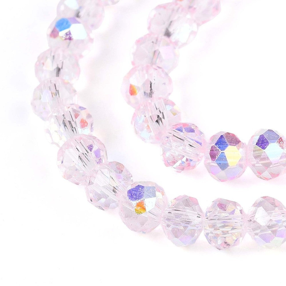 x1 Fil de Perles de Verre AB Rose – Rondelles Facettées – 4x3.5 mm