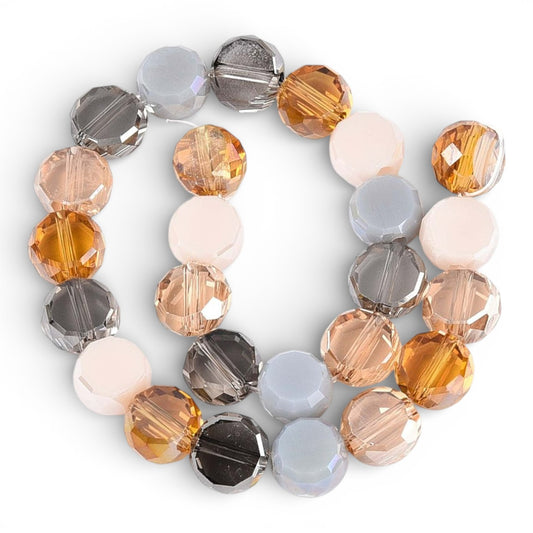 x1 Fil de Perles de Verre Électroplaquées Champagne/Gris – Rondelles Facettées – 7,5 à 8 mm