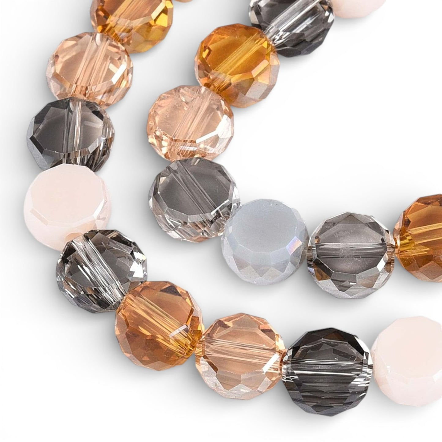 x1 Fil de Perles de Verre Électroplaquées Champagne/Gris – Rondelles Facettées – 7,5 à 8 mm