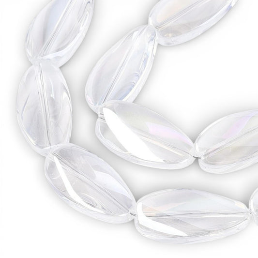 x1 Fil de Perles de verre électroplaquées – Ovales torsadées – Cristal AB Light