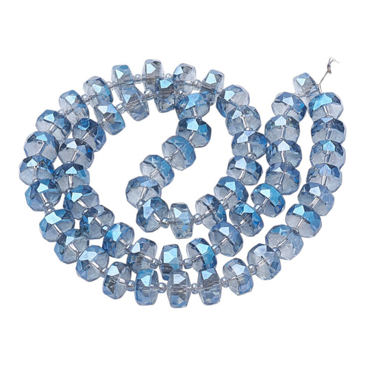 x1 fil de Perles de Verre Facettées Électroplaquées – Bleu – 8x5 mm