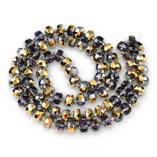 x1 fil de 78 Perles de Verre Facettées Électroplaquées – Doré et violet – 8x5 mm
