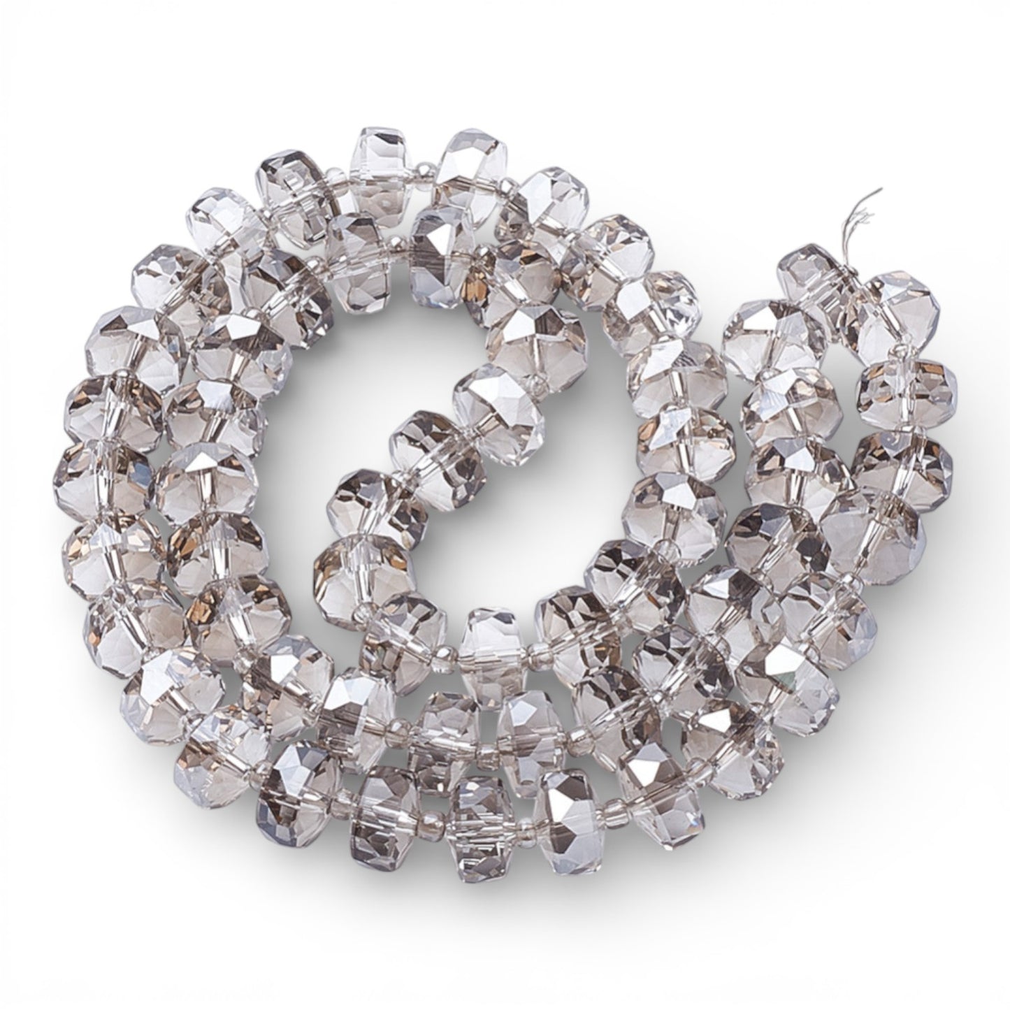 x1 fil de 78 Perles de Verre Facettées Électroplaquées – Gris et Argenté – 8x5 mm