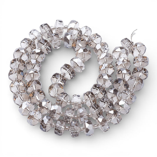 x1 fil de 78 Perles de Verre Facettées Électroplaquées – Gris et Argenté – 8x5 mm