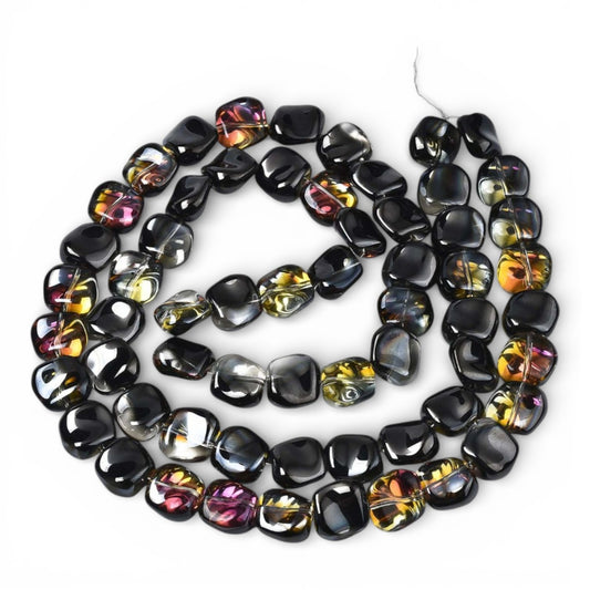 x1 Fil de Perles Polygonales en Verre Électroplaqué – Noir et Reflets Violets (≈ 10–12 mm)