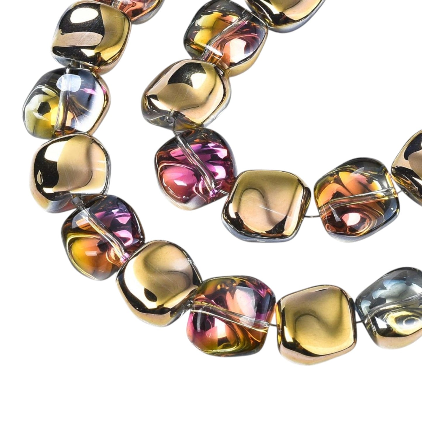 x1 Fil de Perles Polygonales en Verre Électroplaqué – Or et Reflets Violets (≈ 10–12 mm)