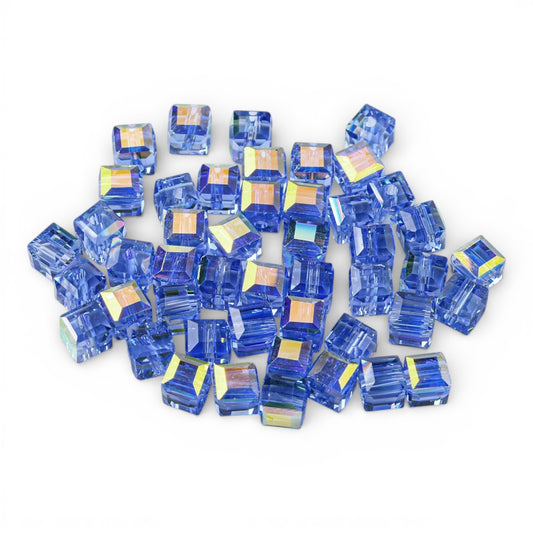 x10 Perles de Verre Facettées Électroplaquées – Cube Bleu Roi – 5,5 mm